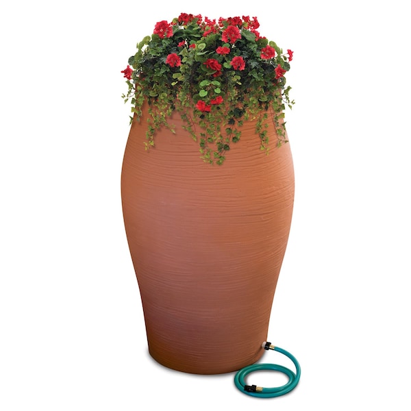 Emsco Group Stoneware Urn Rain Barrel, Includes Planter, Diverter, Outlet Hose, 85 Gallons, Terracotta 2264-1 - main